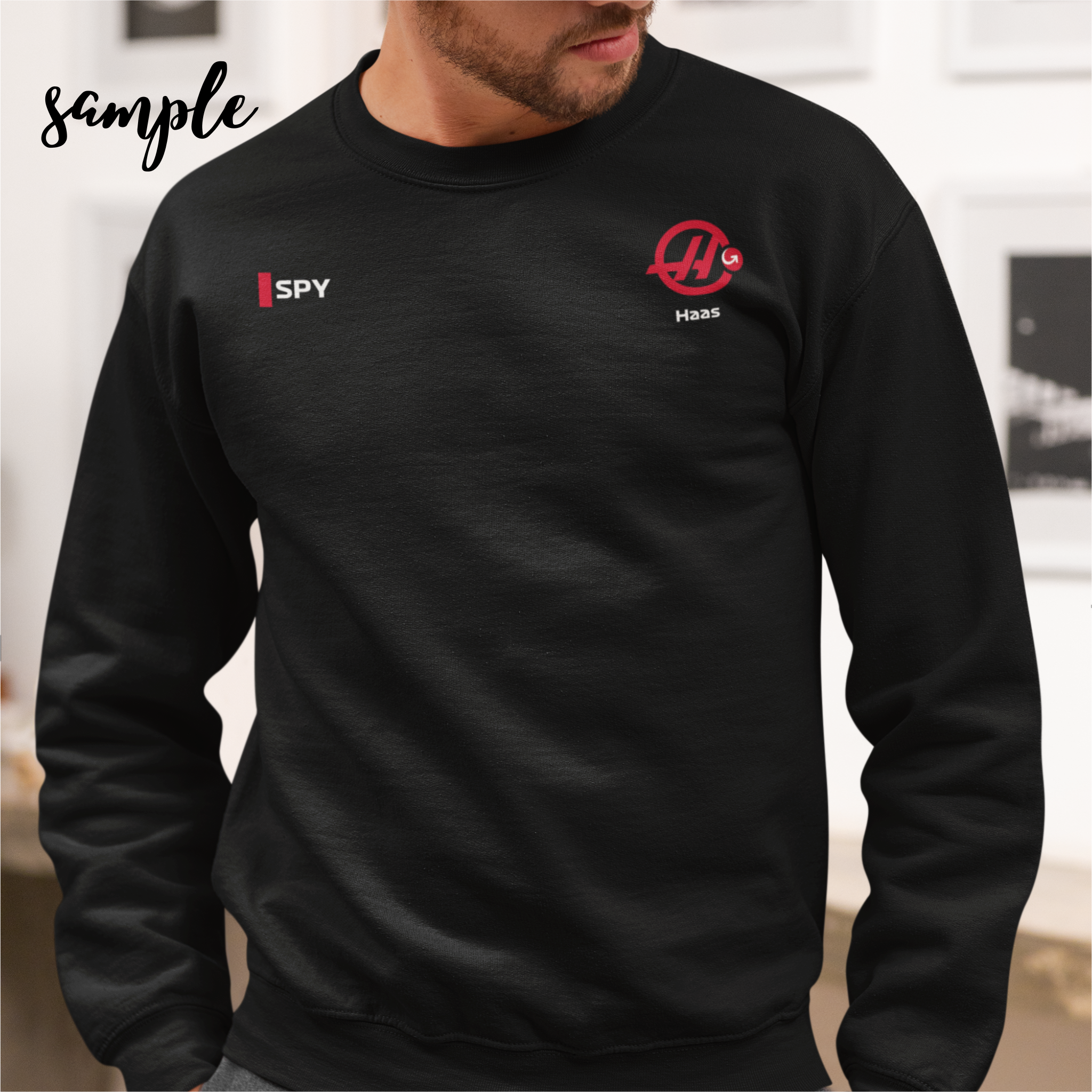 White and red racing-inspired unisex crewneck sweatshirt with a sleek Grand Prix aesthetic and custom initials option. Ideal for motorsport fans.