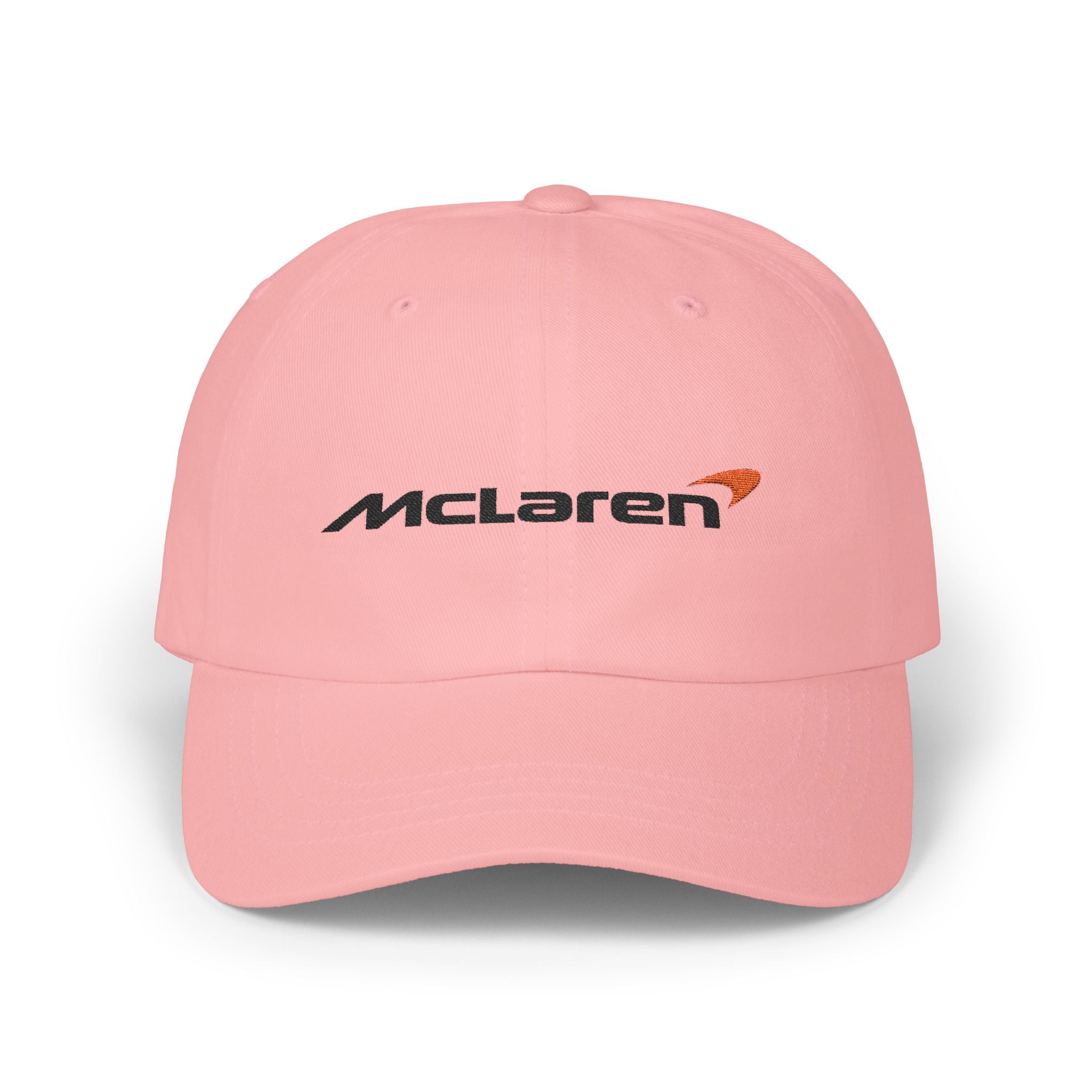 Papaya orange racing-inspired embroidered cap with a curved brim. Perfect for motorsport fans and race-day outfits.