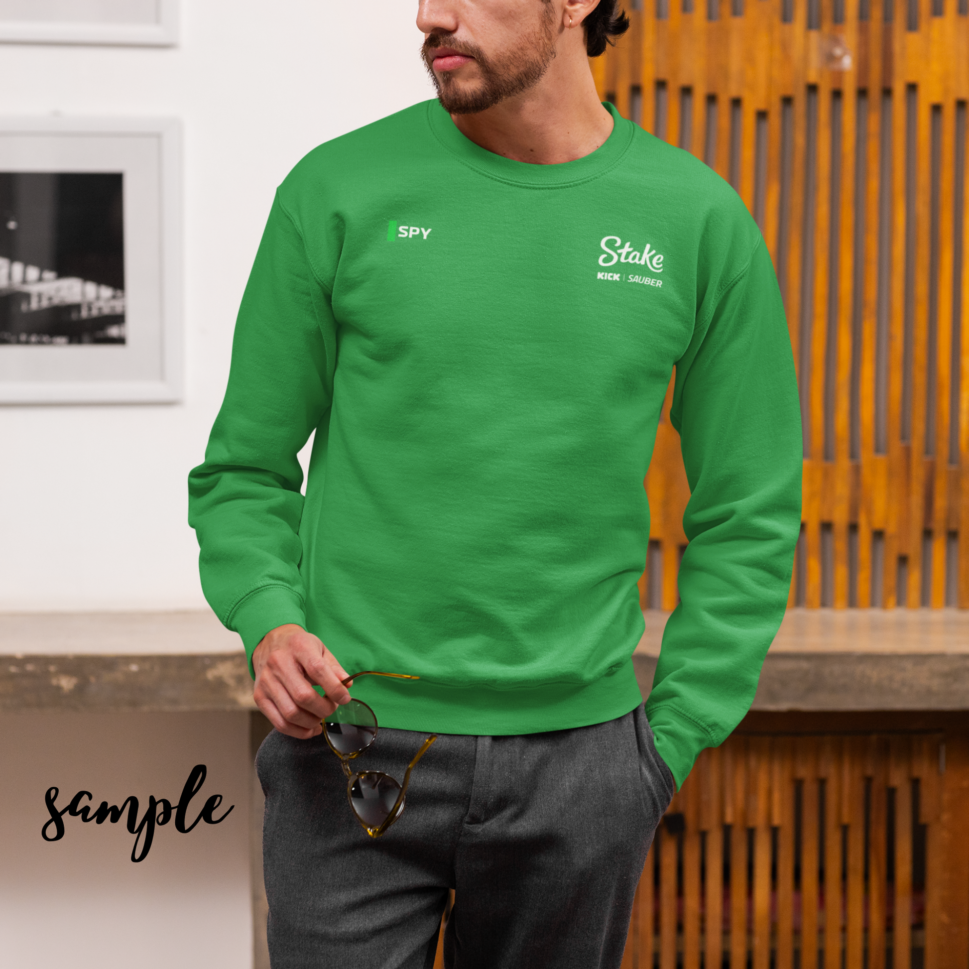 Green and Black racing-inspired unisex crewneck sweatshirt with a sleek Grand Prix aesthetic and custom initials option. Ideal for motorsport fans.