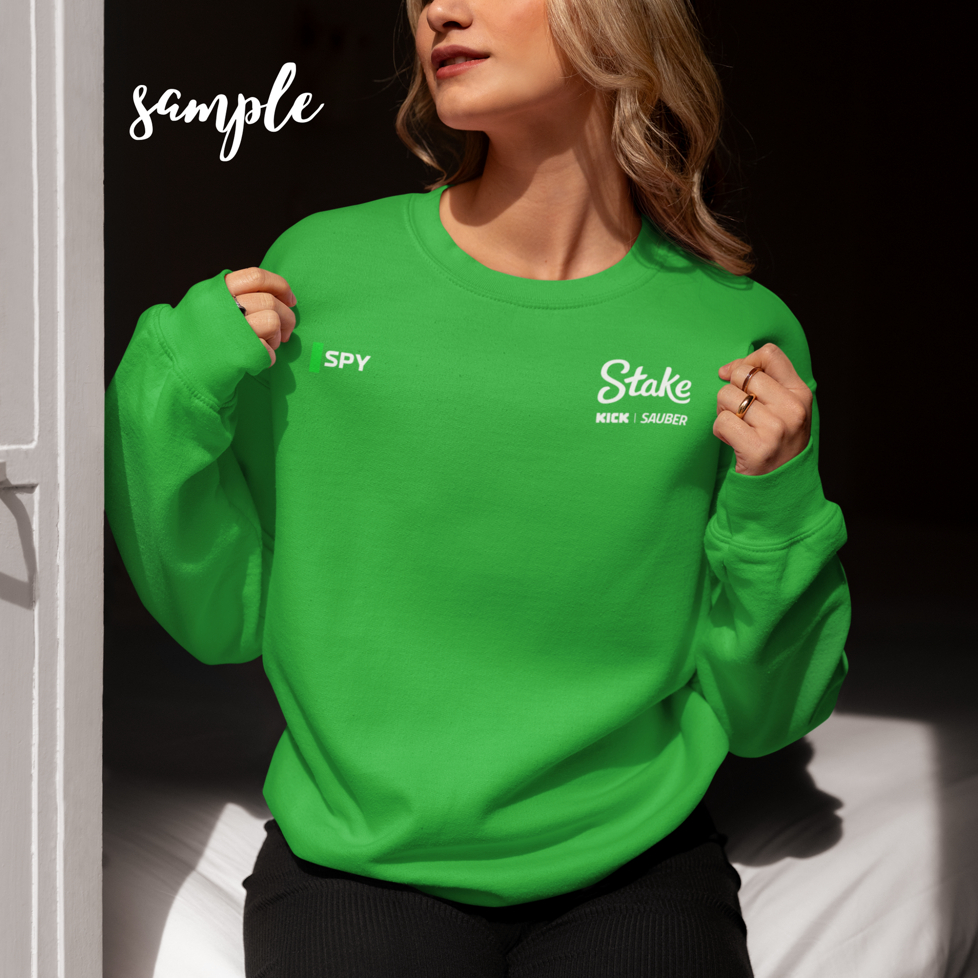 Green and Black racing-inspired unisex crewneck sweatshirt with a sleek Grand Prix aesthetic and custom initials option. Ideal for motorsport fans.