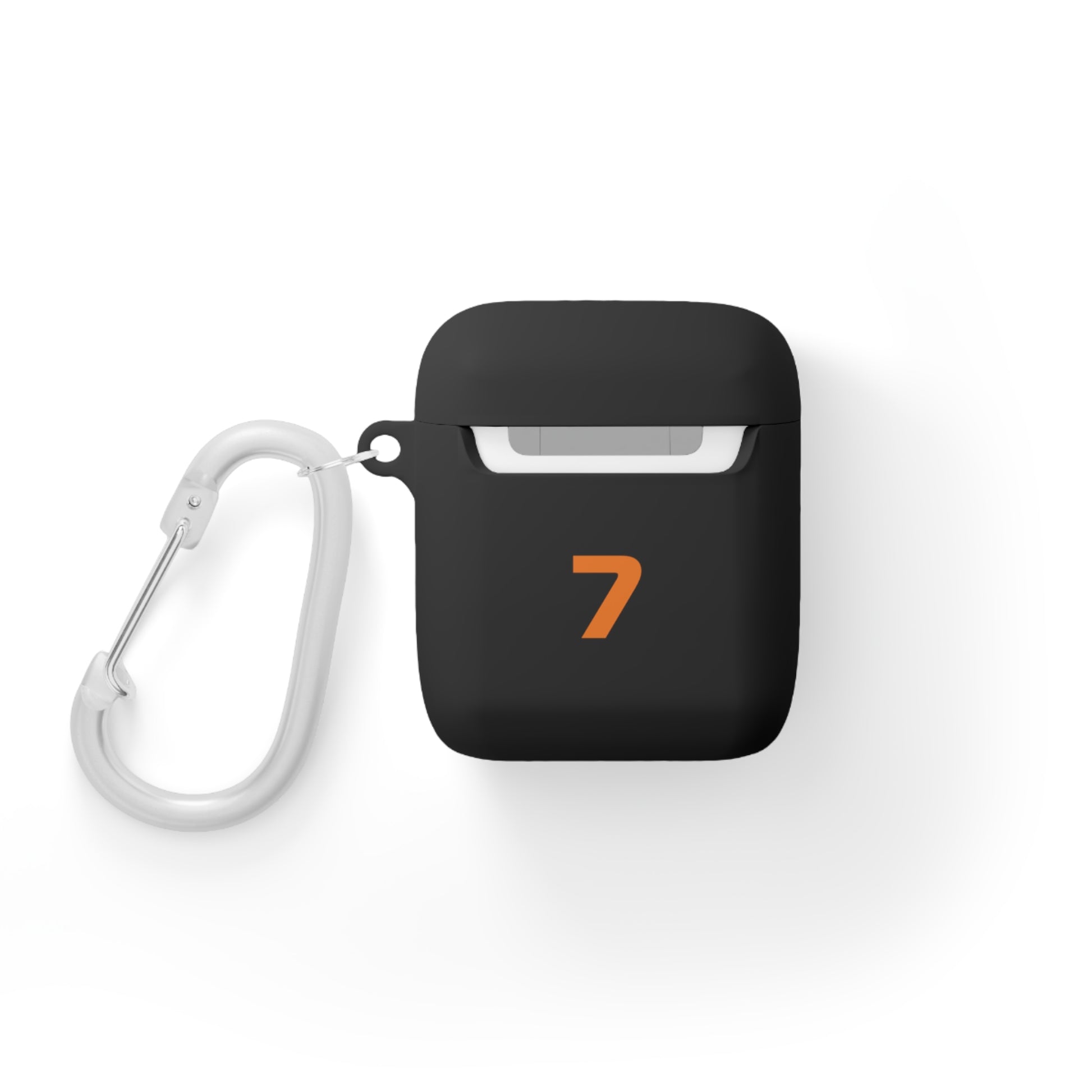 Papaya Orange racing-inspired AirPods case with shockproof protection, perfect for motorsport enthusiasts and Grand Prix fans. Custom initials option available.