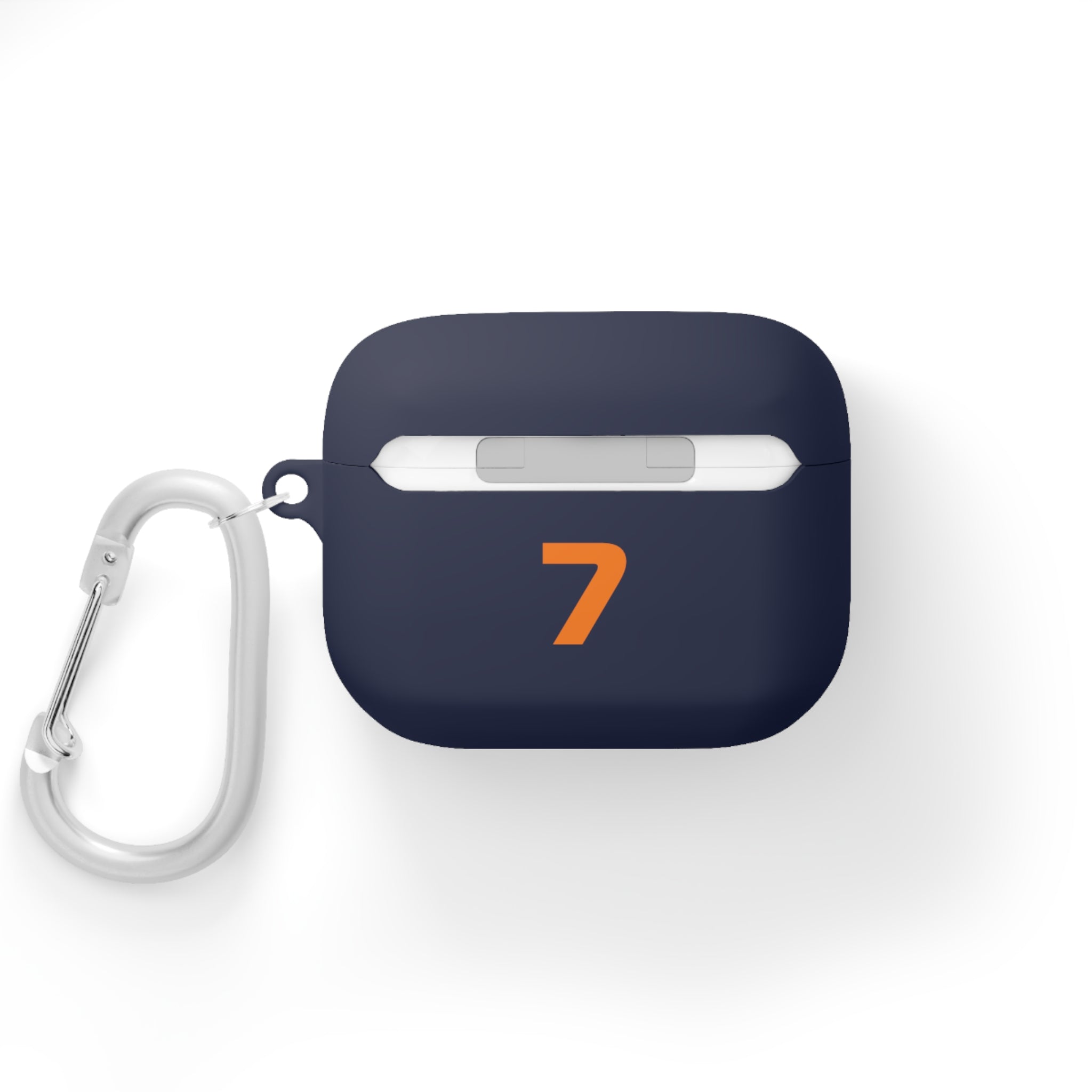 Papaya Orange racing-inspired AirPods case with shockproof protection, perfect for motorsport enthusiasts and Grand Prix fans. Custom initials option available.