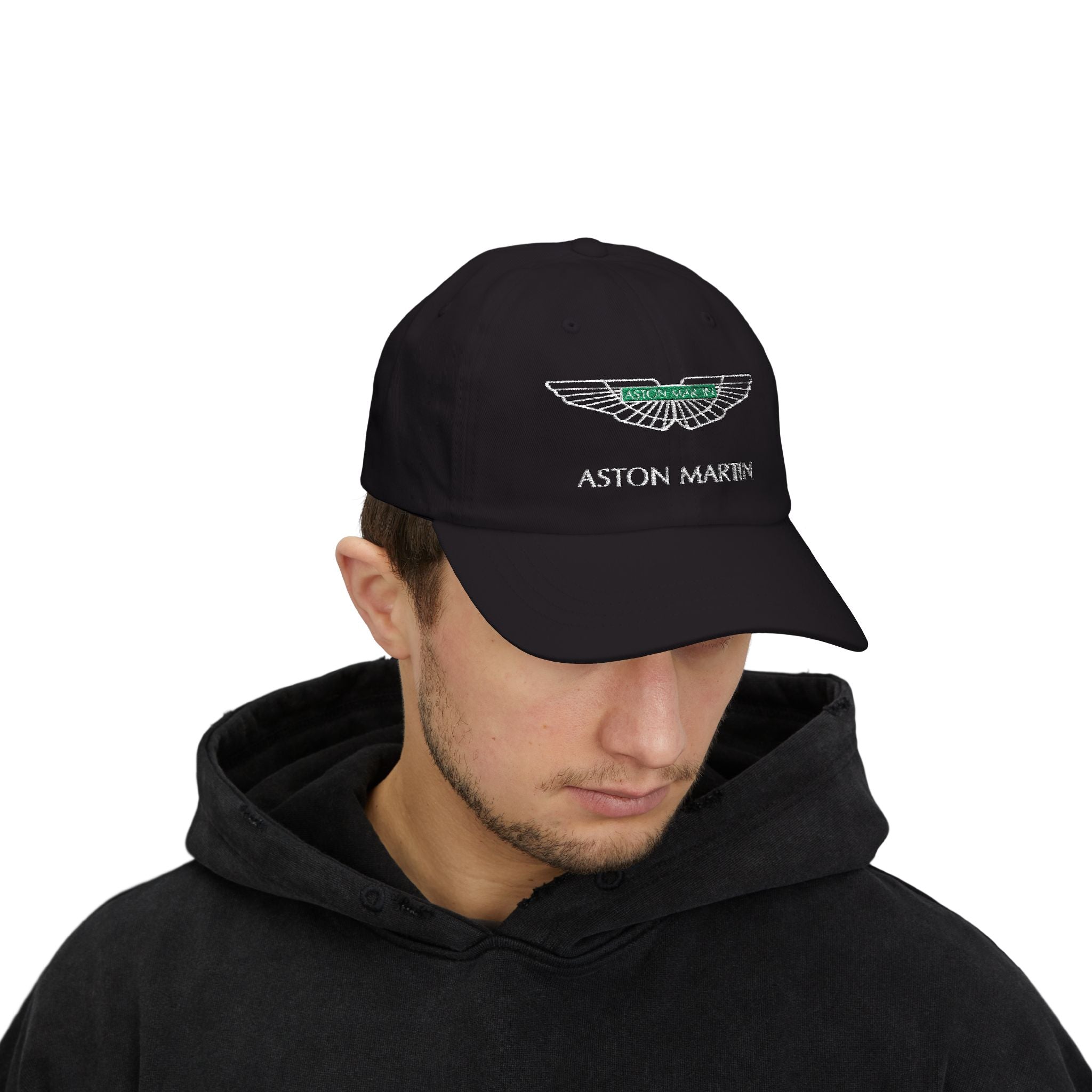 Green racing-inspired embroidered cap with a curved brim. Perfect for motorsport fans and race-day outfits.