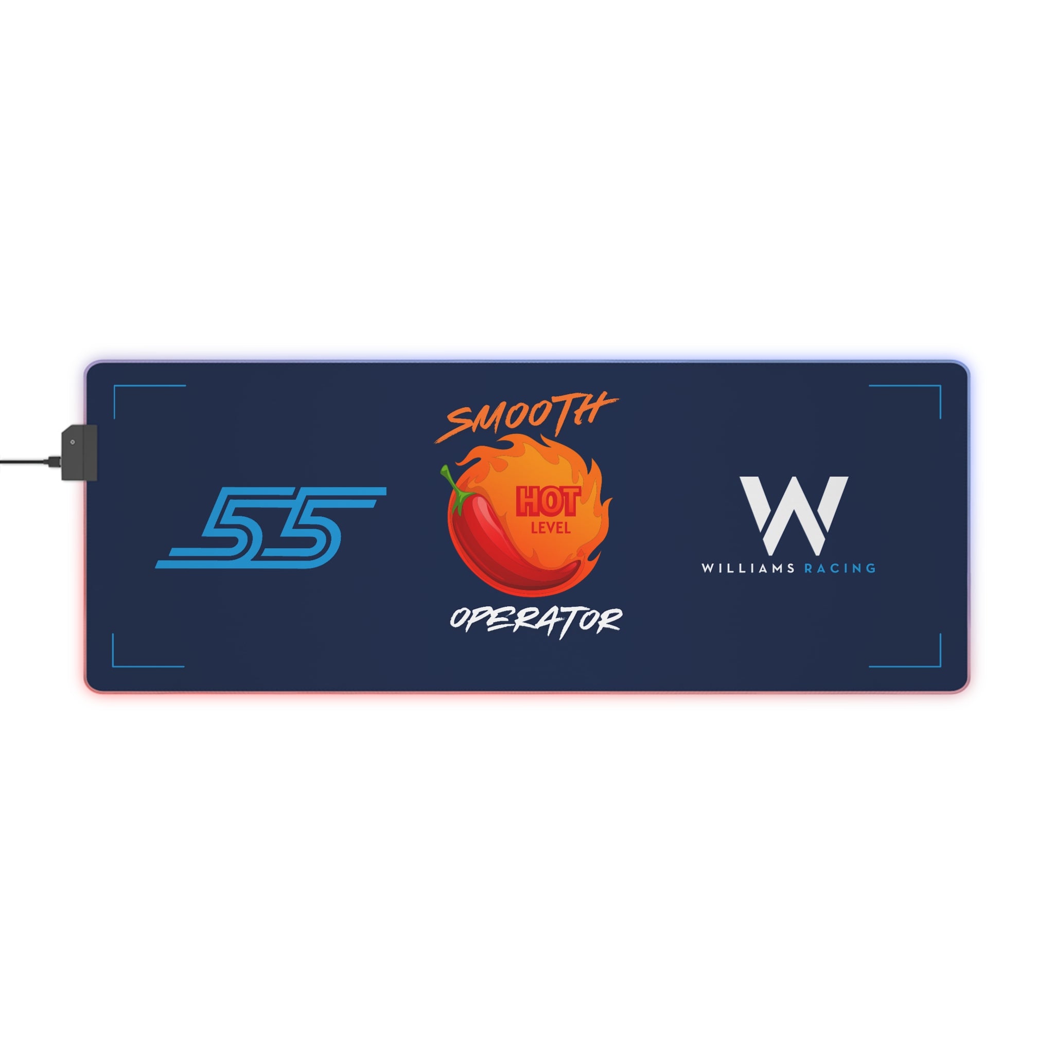Red and white racing-inspired gaming mouse pad with smooth finish and bold motorsport design. Perfect for F1 fans and sim racers.