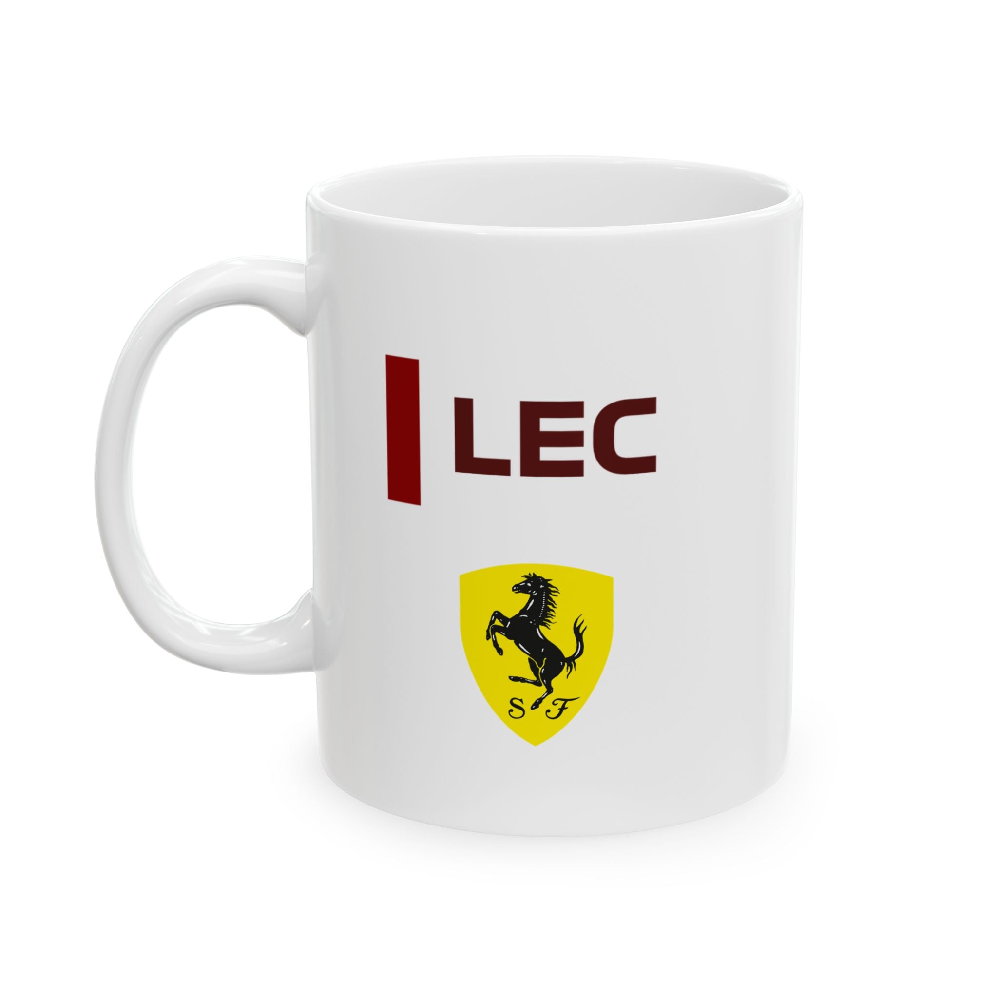 Rosso red racing-inspired ceramic mug with a motorsport aesthetic, available in 11oz and 15oz. Perfect for Grand Prix fans and speed enthusiasts.