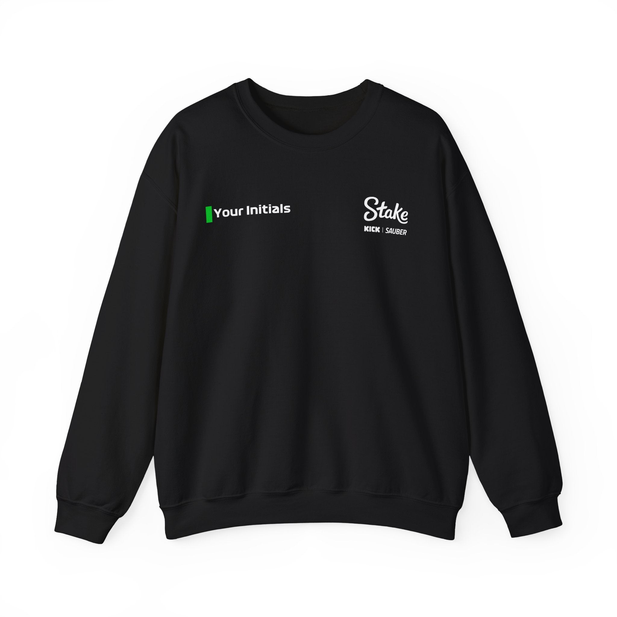 Green and Black racing-inspired unisex crewneck sweatshirt with a sleek Grand Prix aesthetic and custom initials option. Ideal for motorsport fans.