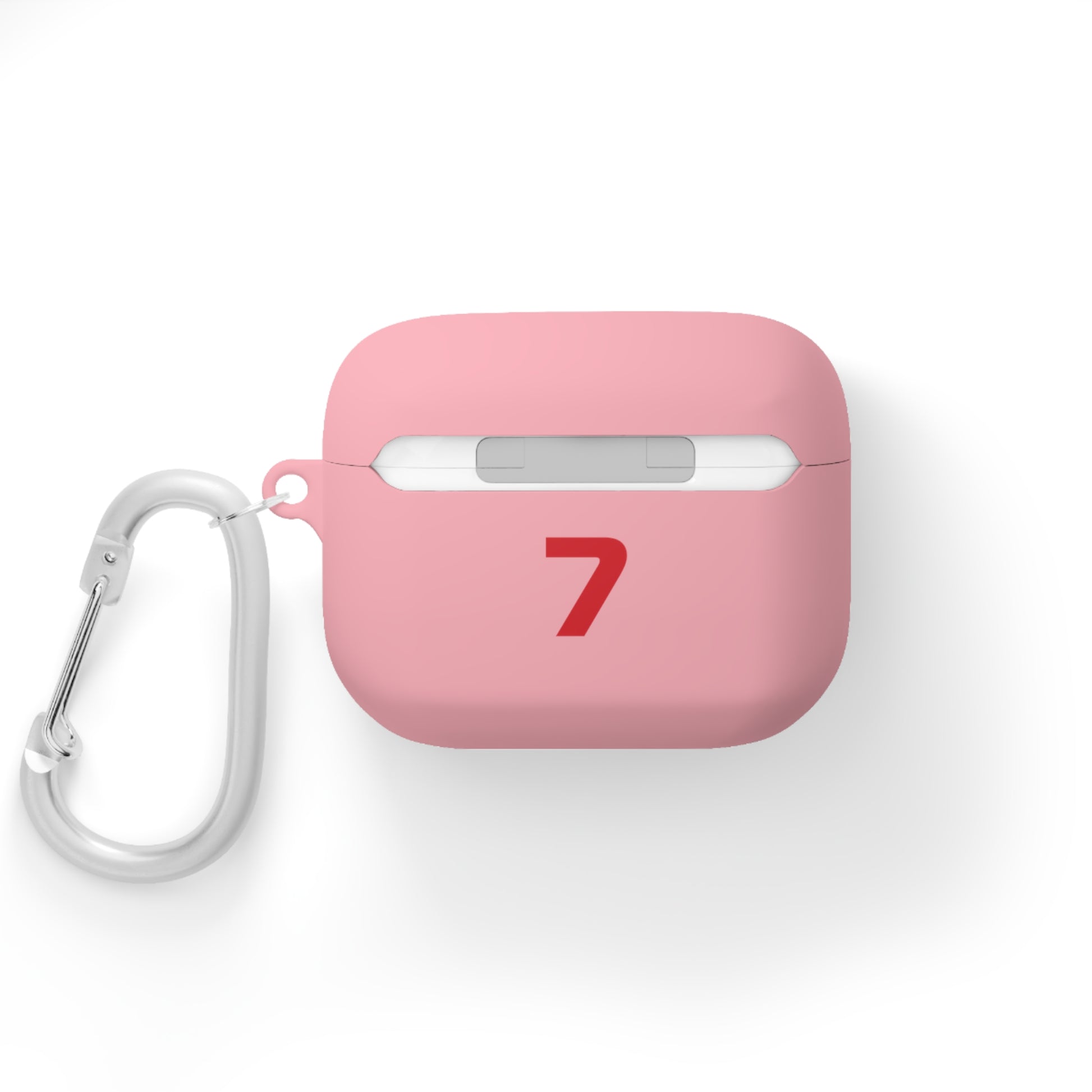 White and red racing-inspired AirPods case with a sleek Grand Prix aesthetic and custom initials option. Ideal for motorsport fans.