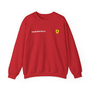 Rosso red racing-inspired unisex crewneck sweatshirt with a motorsport aesthetic. Perfect for Grand Prix fans and speed enthusiasts.