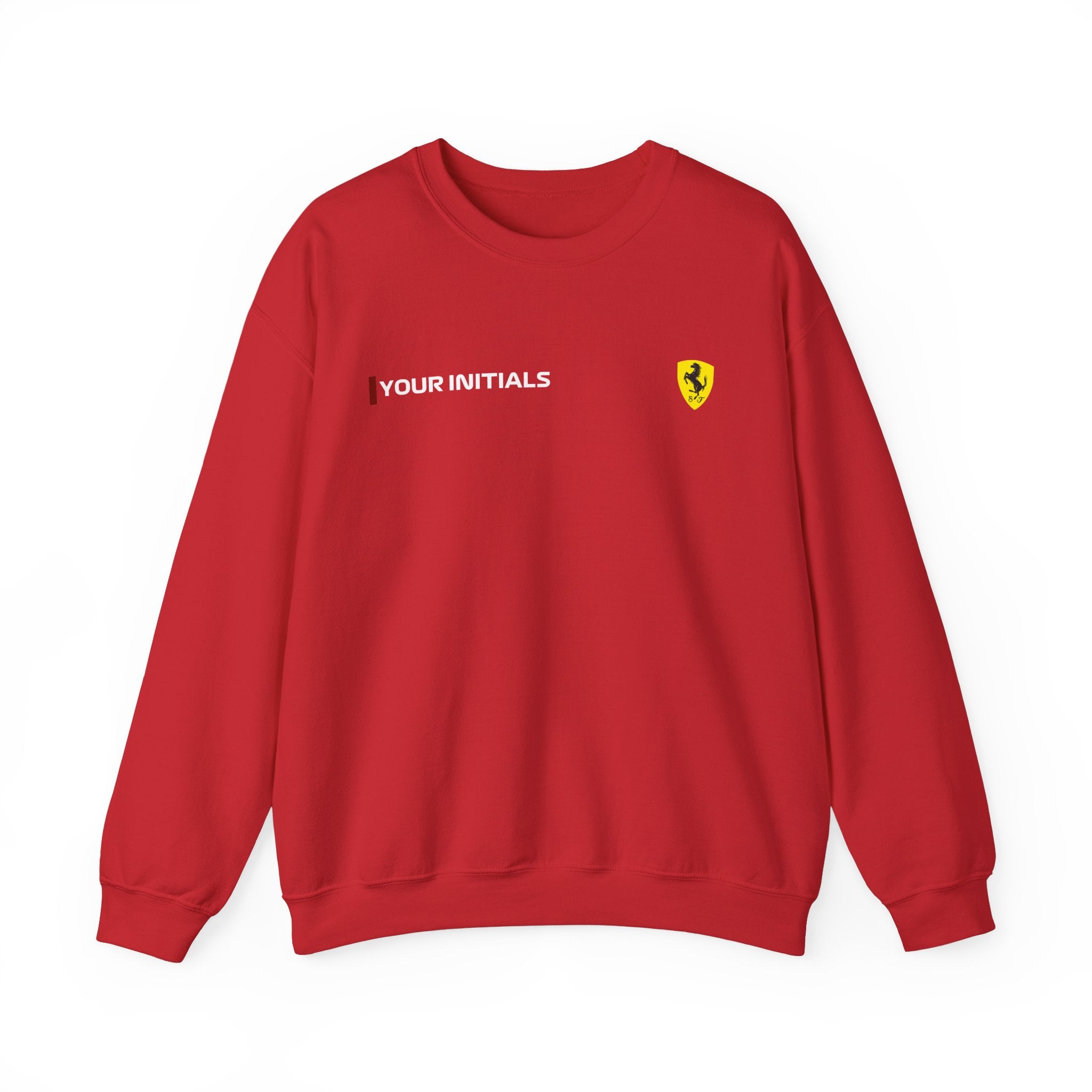 Rosso red racing-inspired unisex crewneck sweatshirt with a motorsport aesthetic. Perfect for Grand Prix fans and speed enthusiasts.