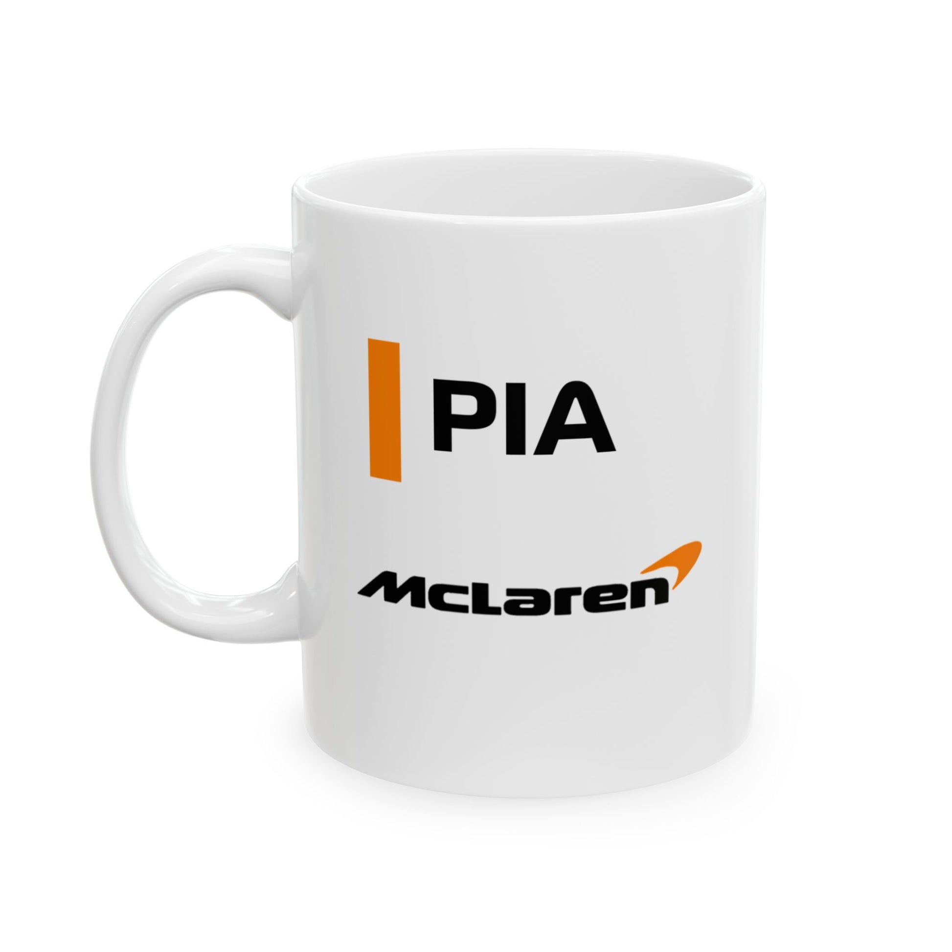 Papaya orange racing-inspired ceramic mug with an Australian speed theme. Perfect for motorsport fans and Grand Prix enthusiasts. Available in 11oz & 15oz sizes