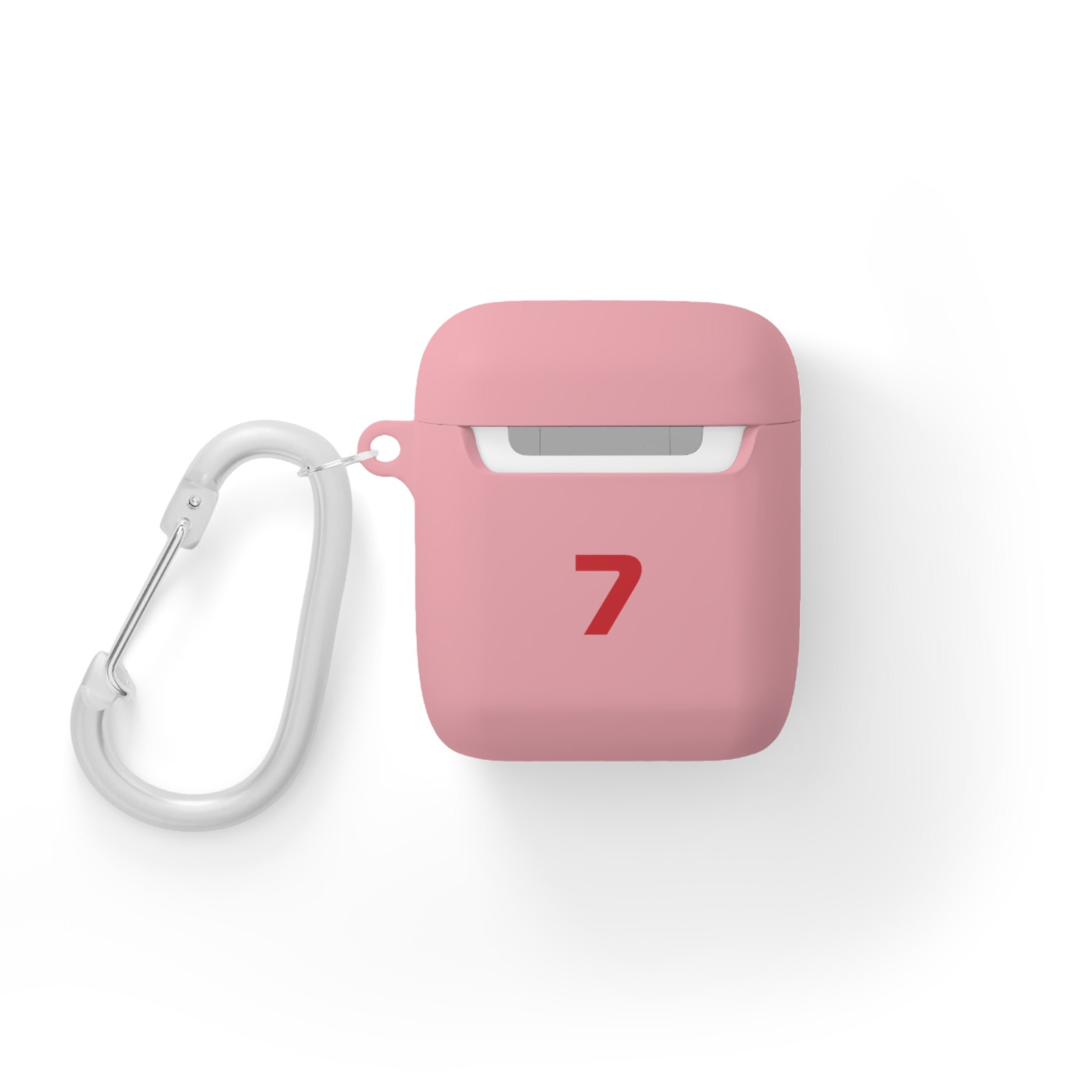 White and red racing-inspired AirPods case with a sleek Grand Prix aesthetic and custom initials option. Ideal for motorsport fans.