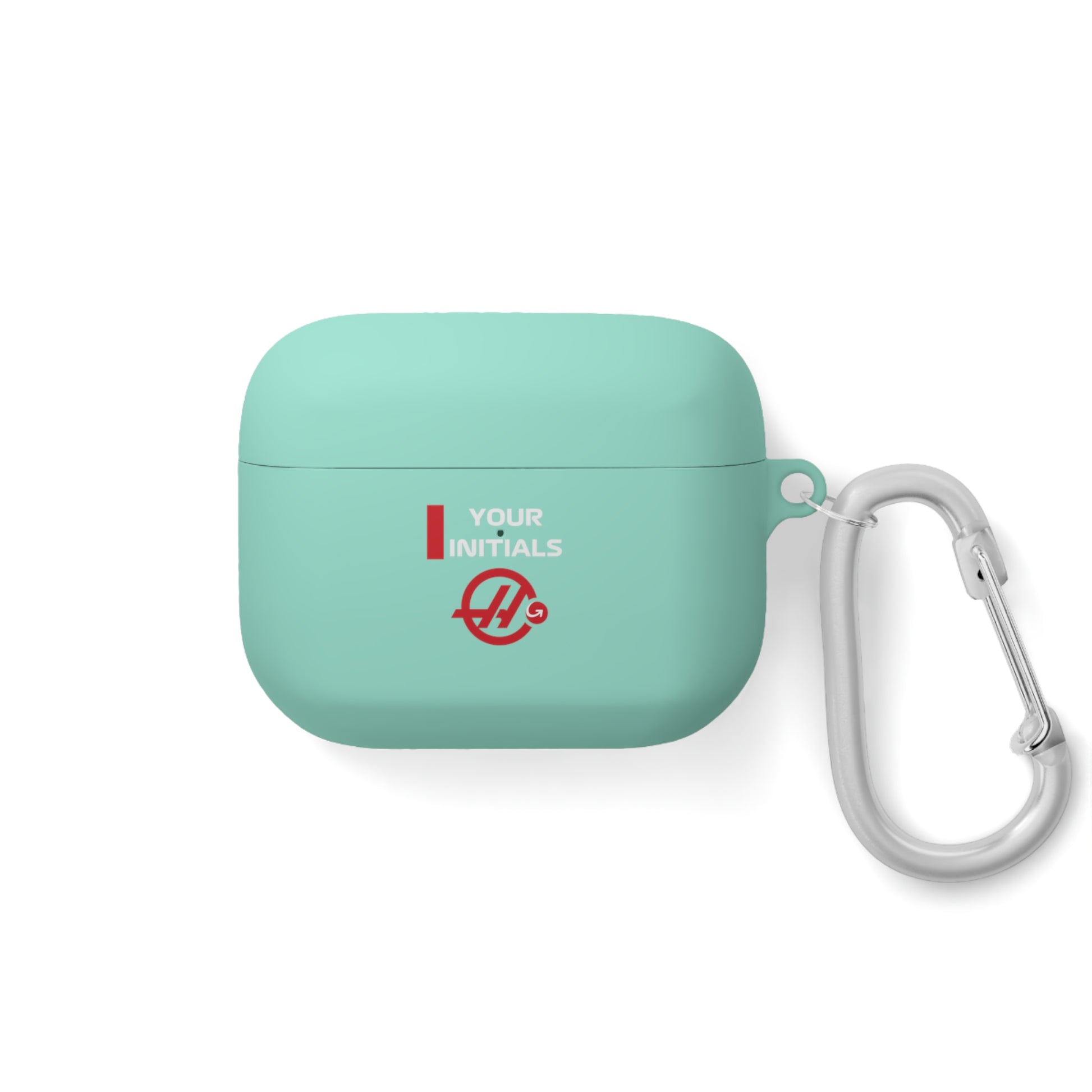 White and red racing-inspired AirPods case with a sleek Grand Prix aesthetic and custom initials option. Ideal for motorsport fans.