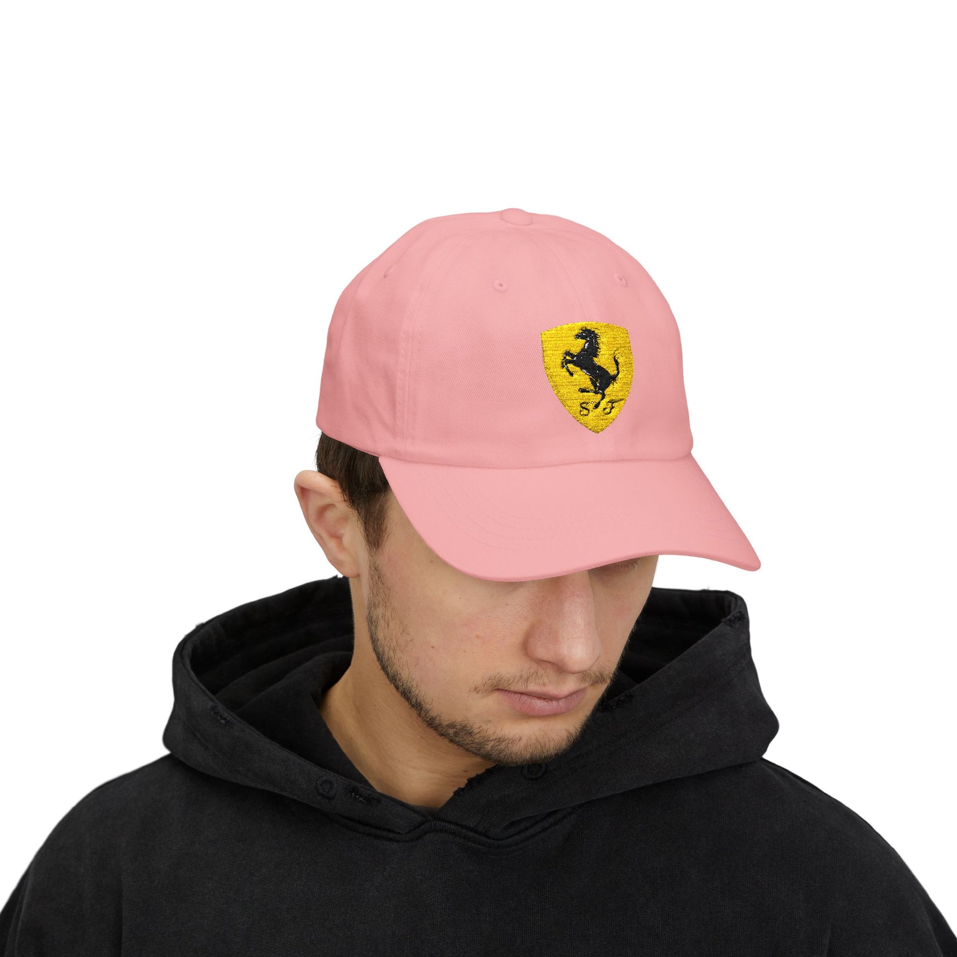 Red racing-inspired embroidered cap with a curved brim. Perfect for motorsport fans and race-day outfits.