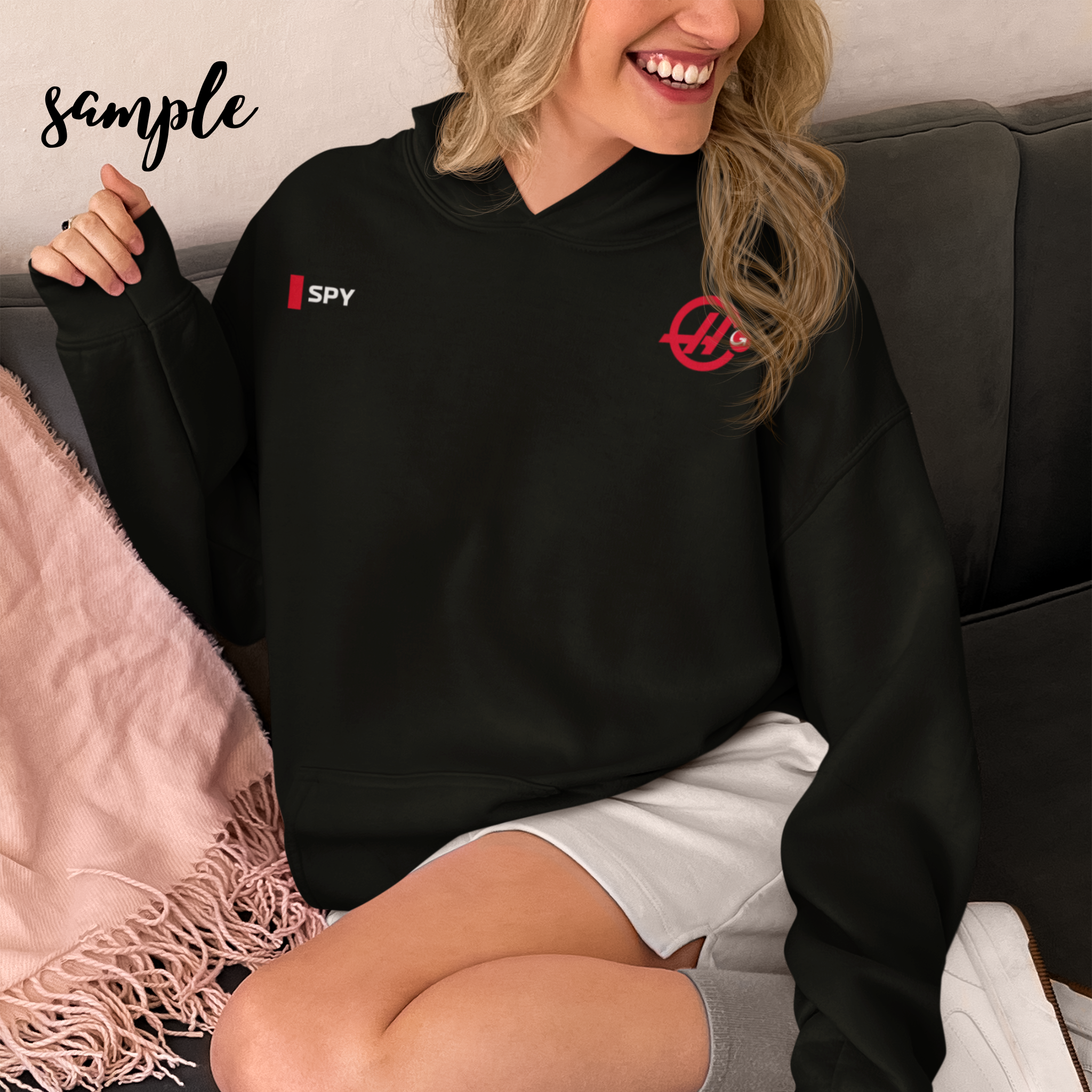 White and red racing-inspired unisex hoodie with a sleek Grand Prix aesthetic and custom initials option. Ideal for motorsport fans.