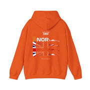 Papaya orange racing-inspired unisex hoodie with a motorsport aesthetic, available in a heavy blend. Perfect for Grand Prix fans and speed enthusiasts.