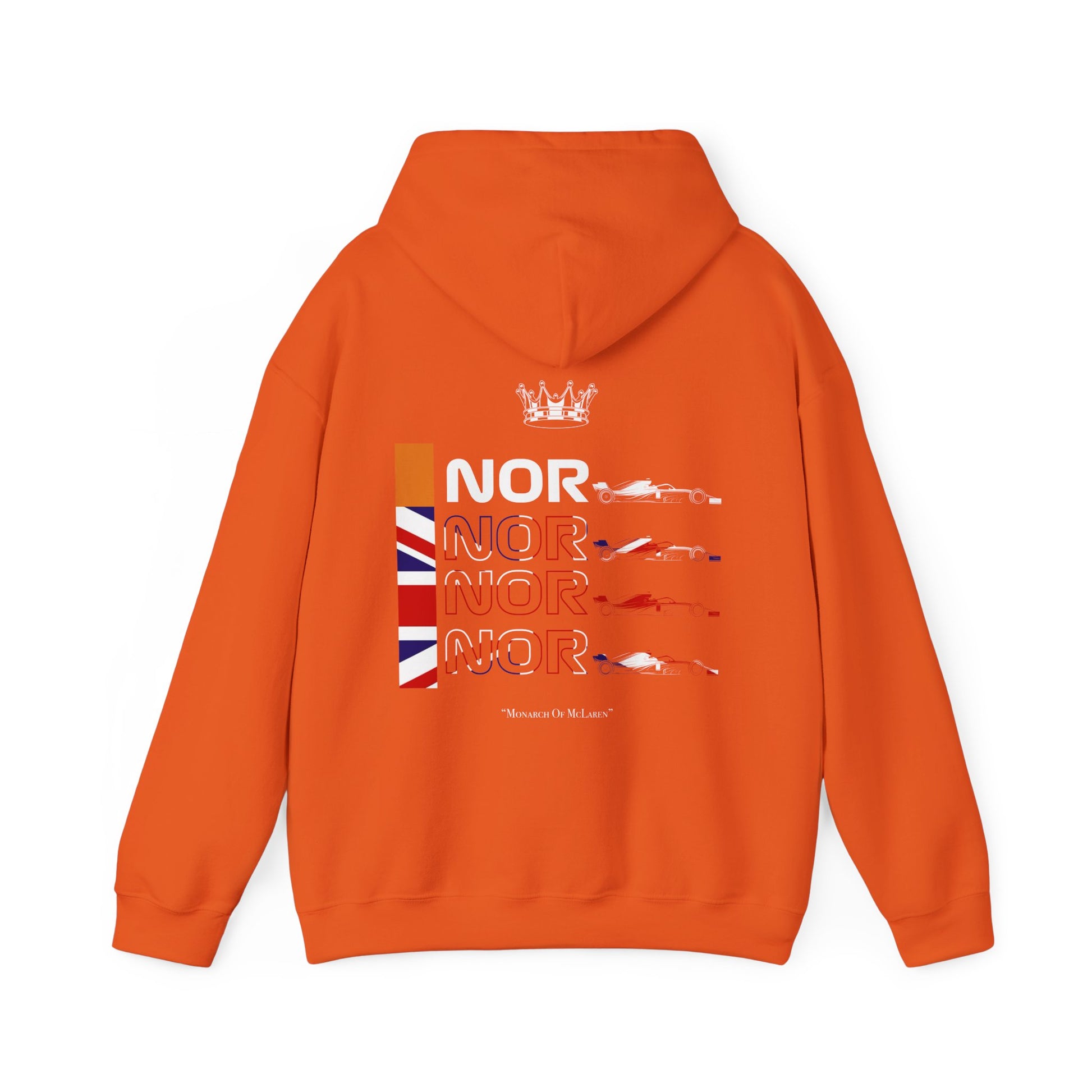 Papaya orange racing-inspired unisex hoodie with a motorsport aesthetic, available in a heavy blend. Perfect for Grand Prix fans and speed enthusiasts.