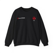 White and red racing-inspired unisex crewneck sweatshirt with a sleek Grand Prix aesthetic and custom initials option. Ideal for motorsport fans.