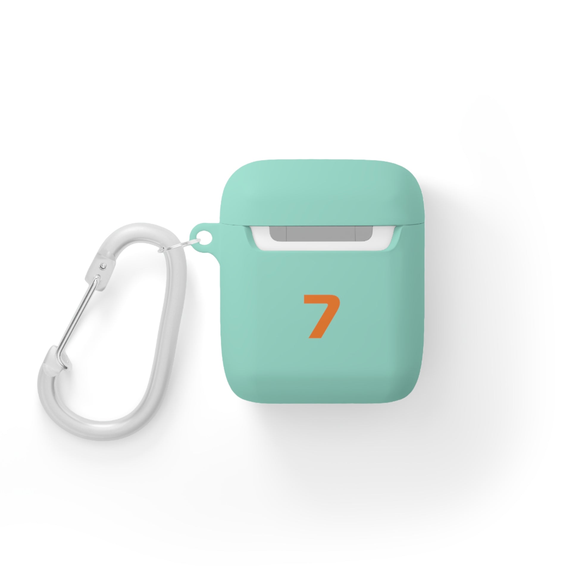 Papaya Orange racing-inspired AirPods case with shockproof protection, perfect for motorsport enthusiasts and Grand Prix fans. Custom initials option available.