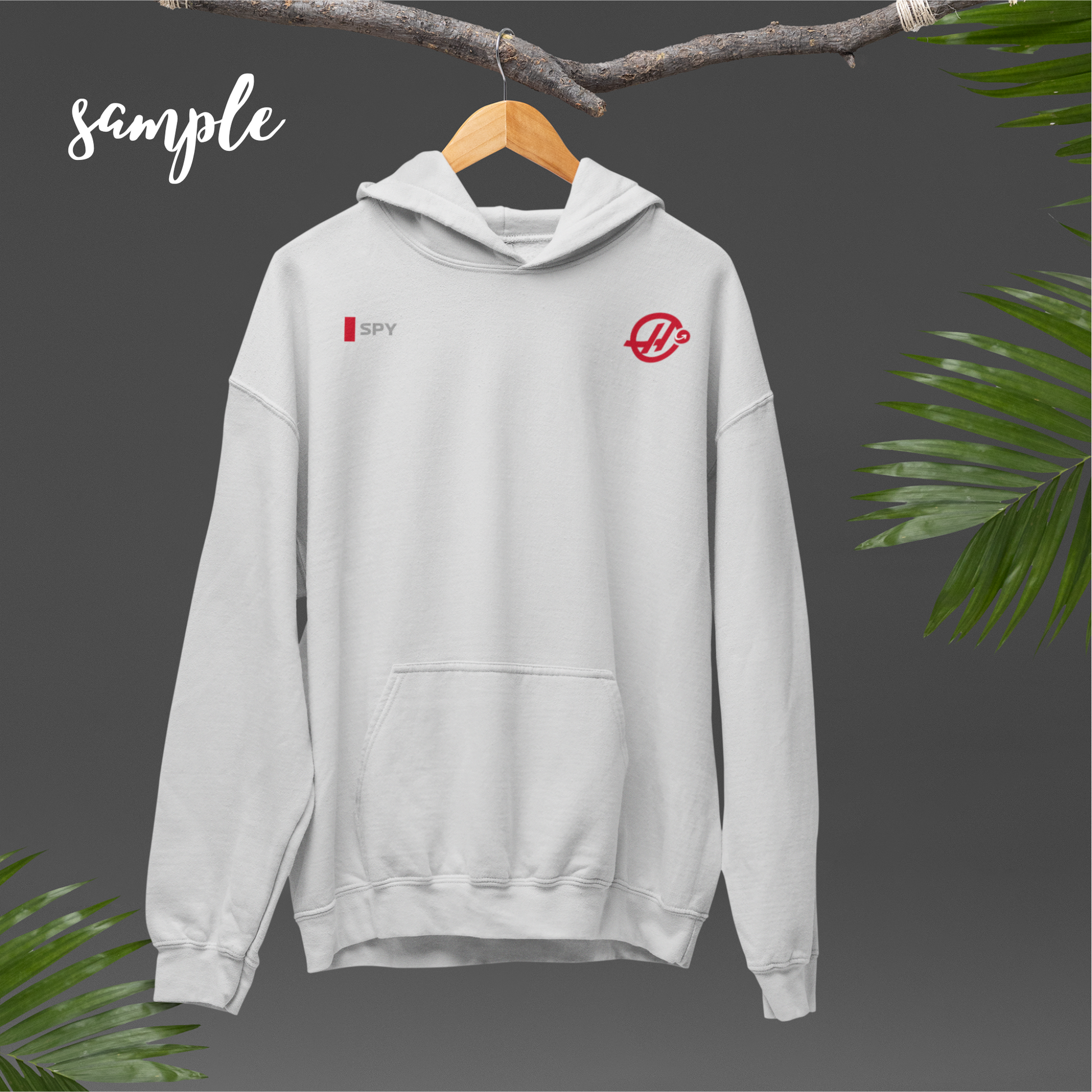 White and red racing-inspired unisex hoodie with a sleek Grand Prix aesthetic and custom initials option. Ideal for motorsport fans.