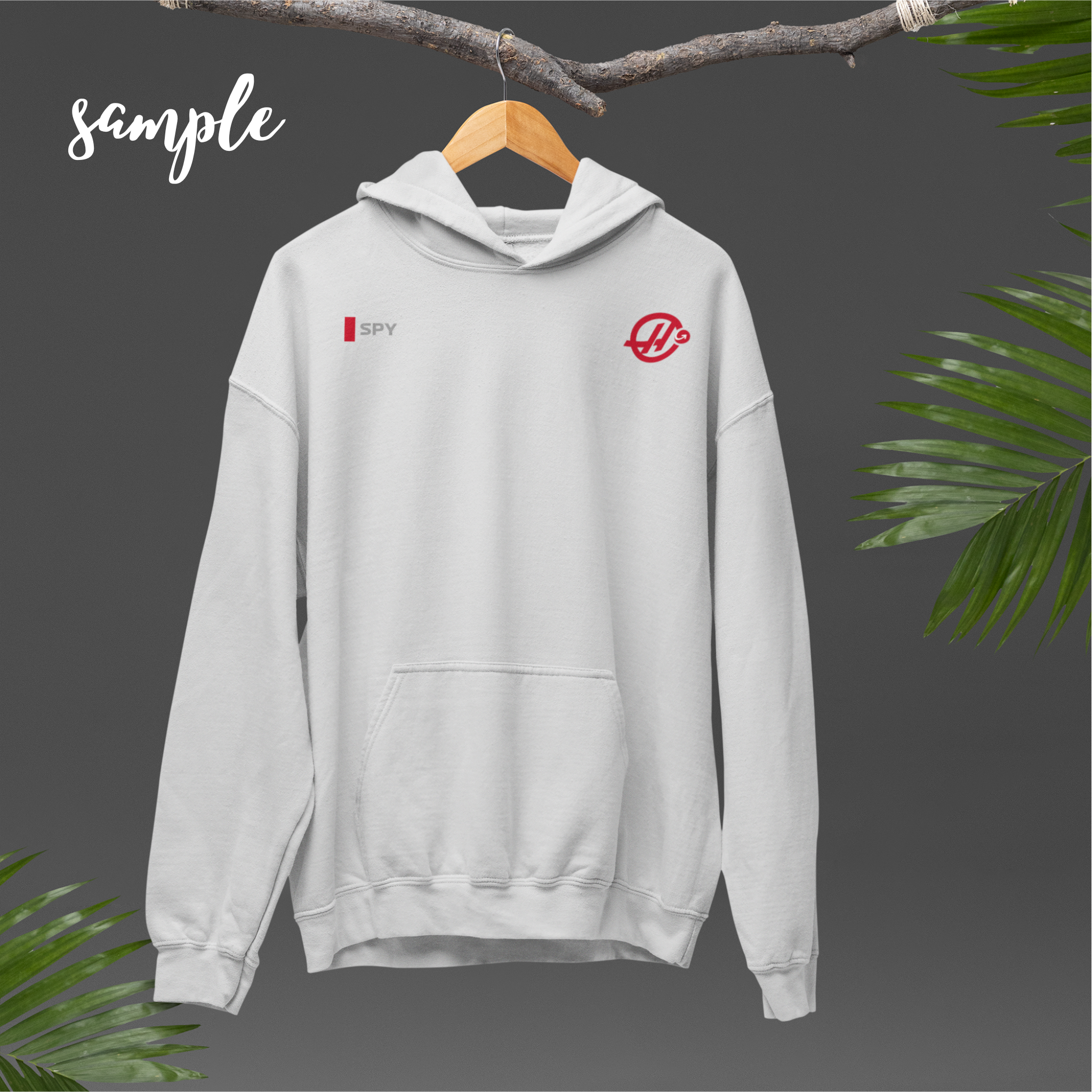 White and red racing-inspired unisex hoodie with a sleek Grand Prix aesthetic and custom initials option. Ideal for motorsport fans.