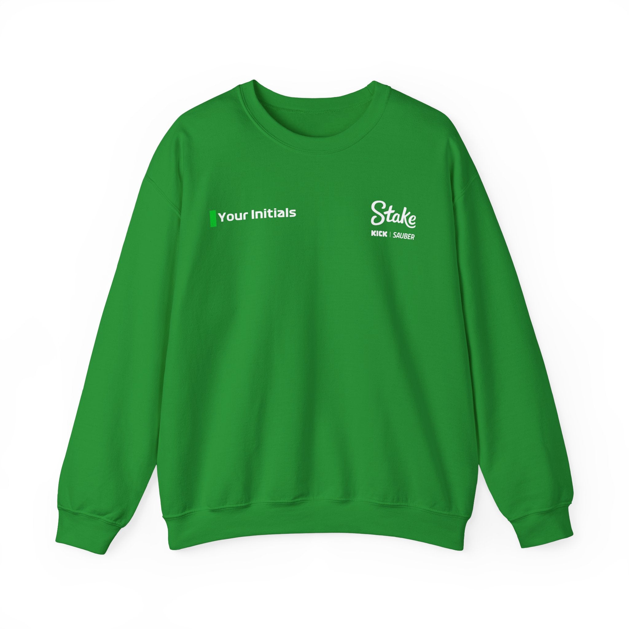 Green and Black racing-inspired unisex crewneck sweatshirt with a sleek Grand Prix aesthetic and custom initials option. Ideal for motorsport fans.