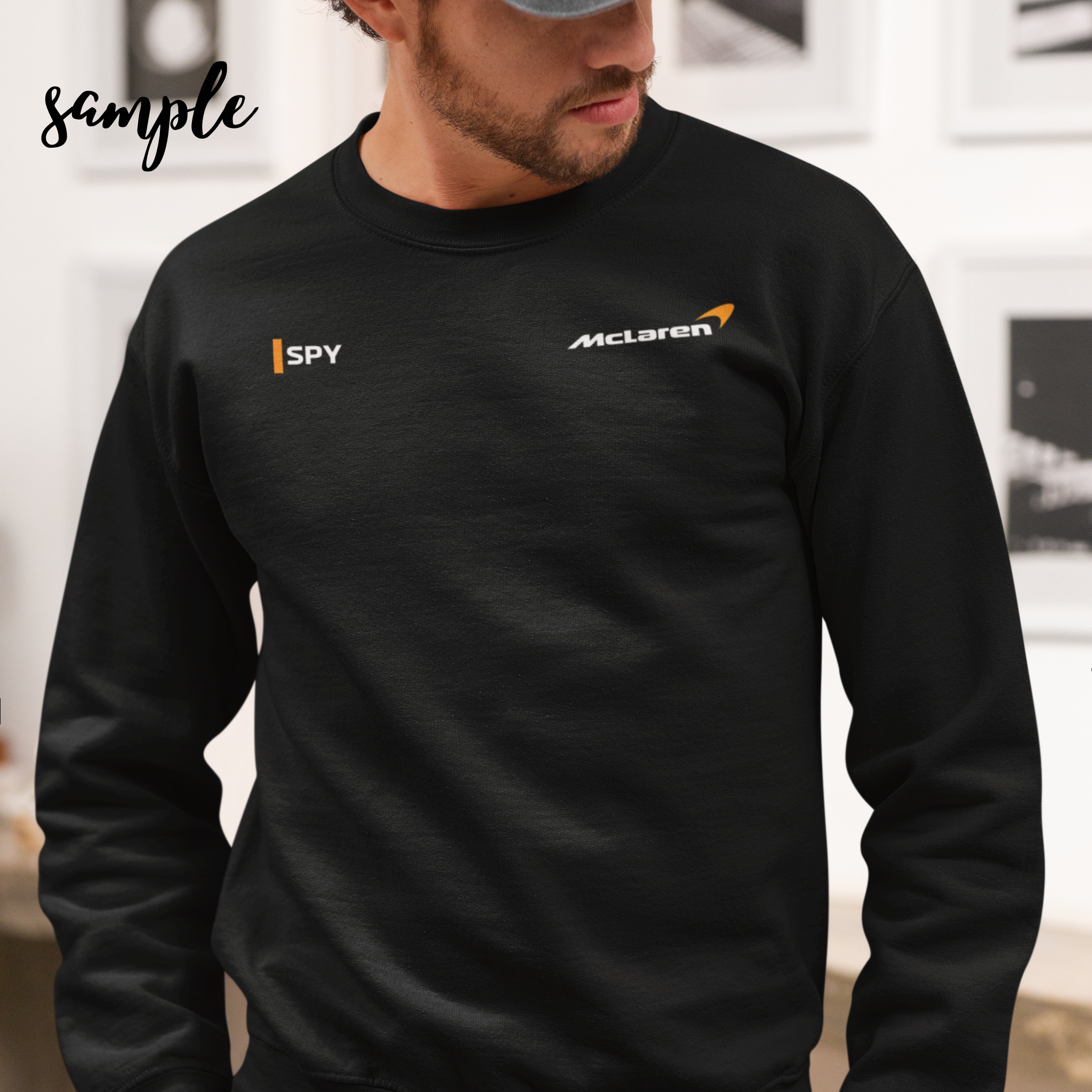 Papaya orange racing-inspired crewneck sweatshirt with a motorsport aesthetic, custom initials, and heavyweight comfort. Perfect for Grand Prix fans and speed enthusiasts.