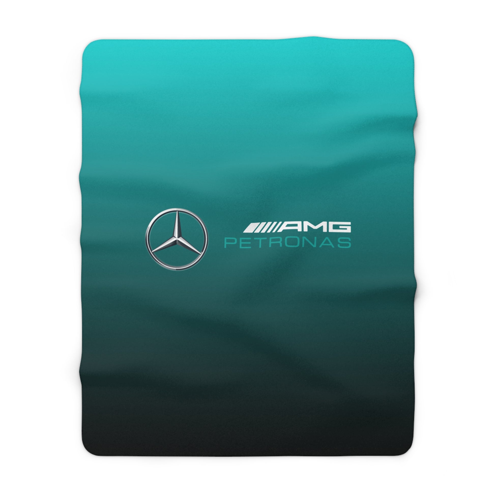 Silver and black racing-inspired sherpa fleece blanket with a soft interior and sleek motorsport design. Inspired by racing precision.