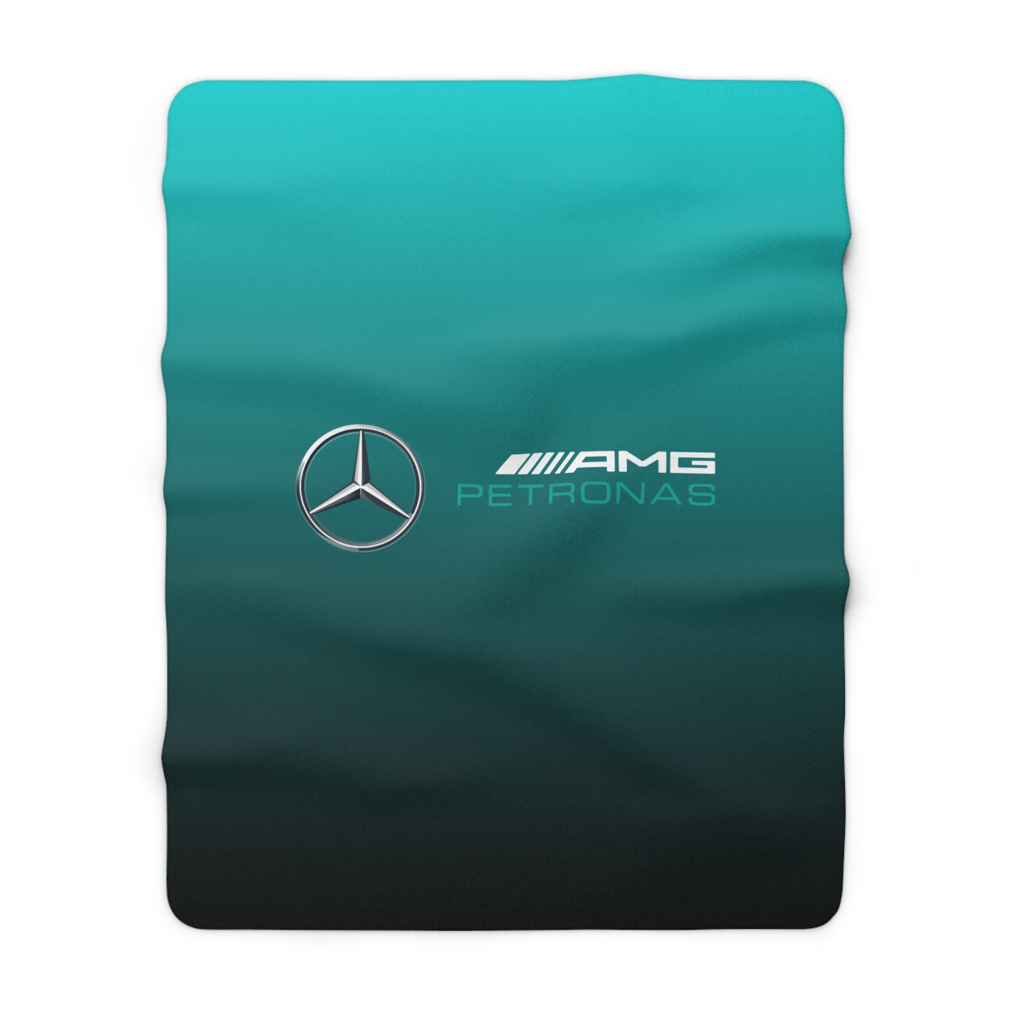 Silver and black racing-inspired sherpa fleece blanket with a soft interior and sleek motorsport design. Inspired by racing precision.