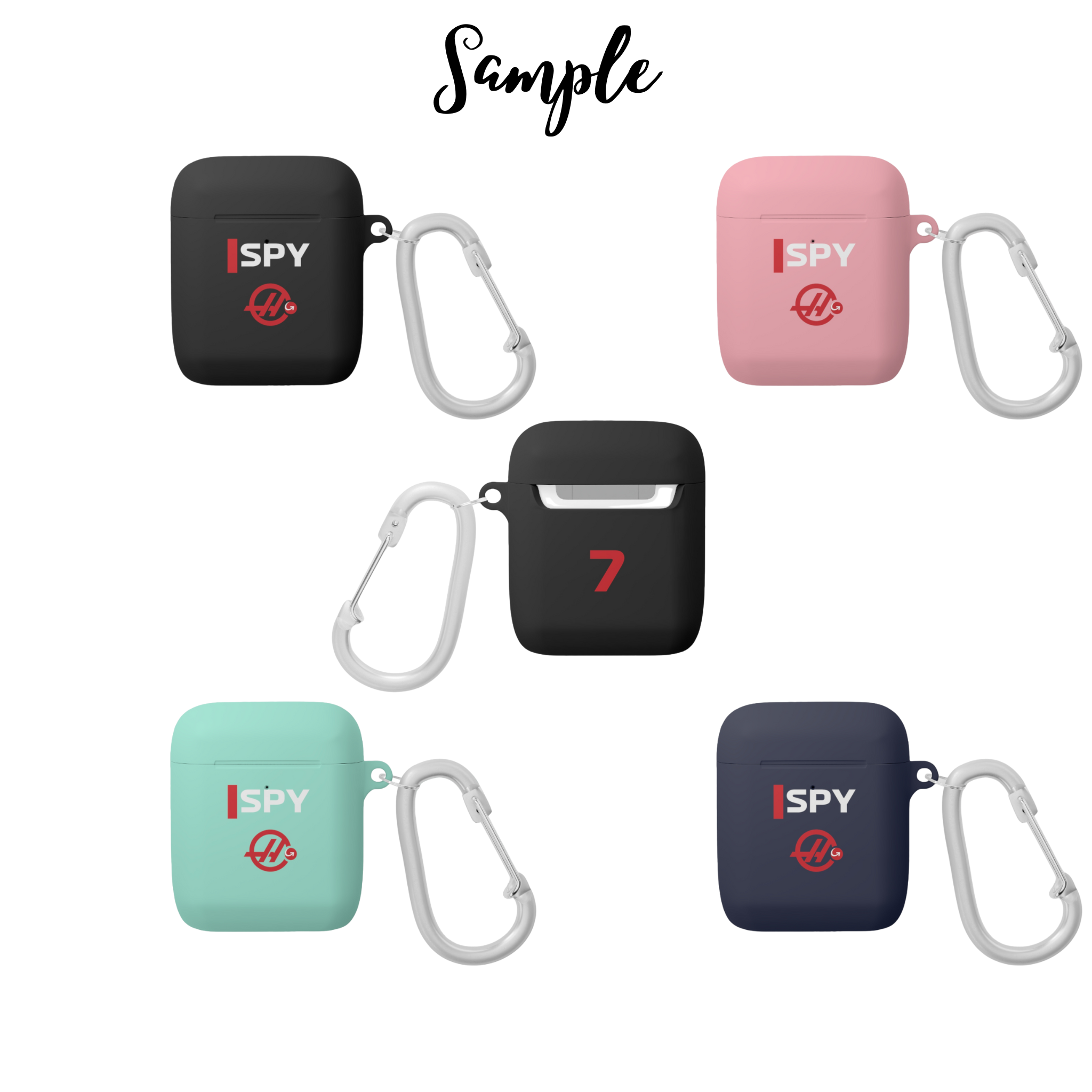 White and red racing-inspired AirPods case with a sleek Grand Prix aesthetic and custom initials option. Ideal for motorsport fans.