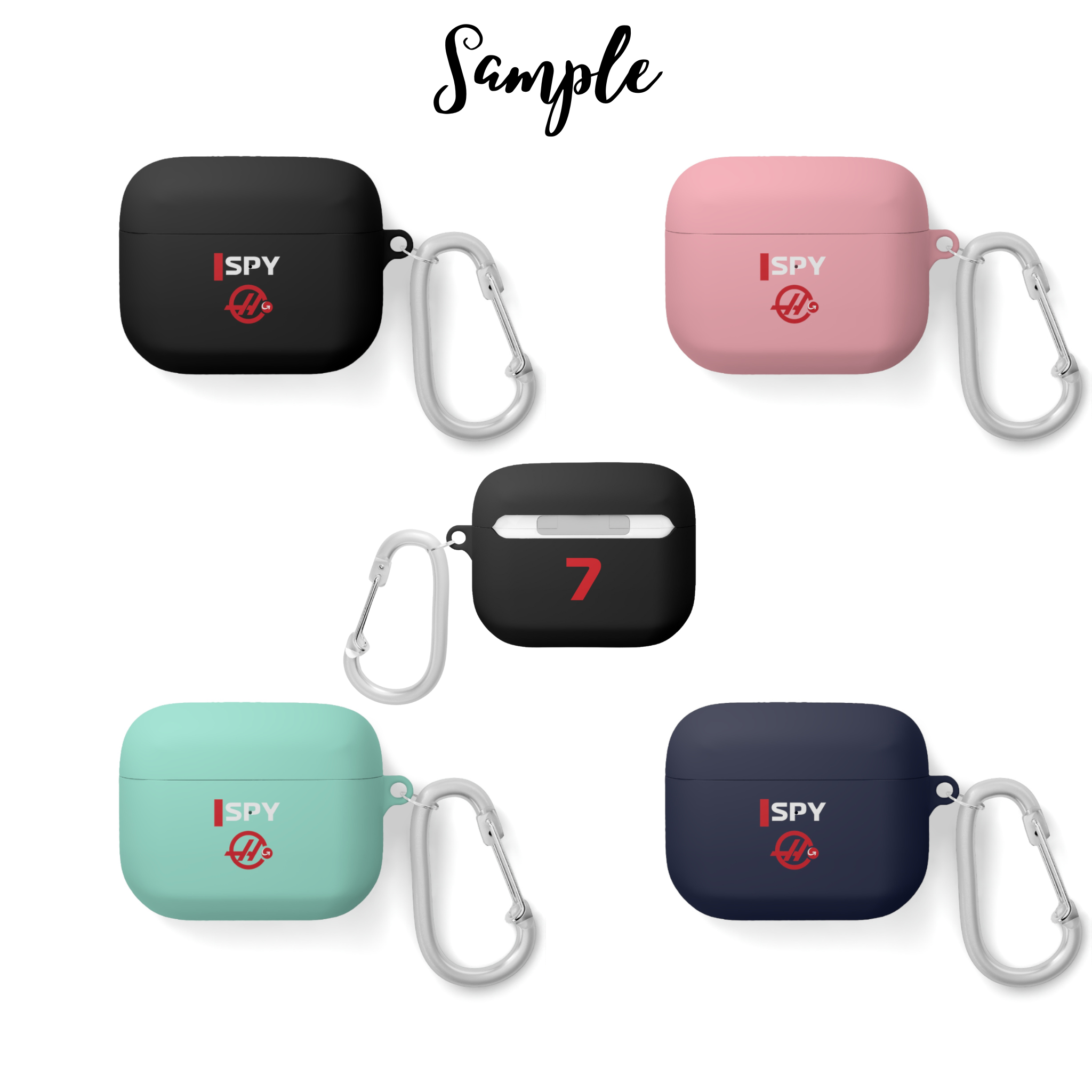 White and red racing-inspired AirPods case with a sleek Grand Prix aesthetic and custom initials option. Ideal for motorsport fans.