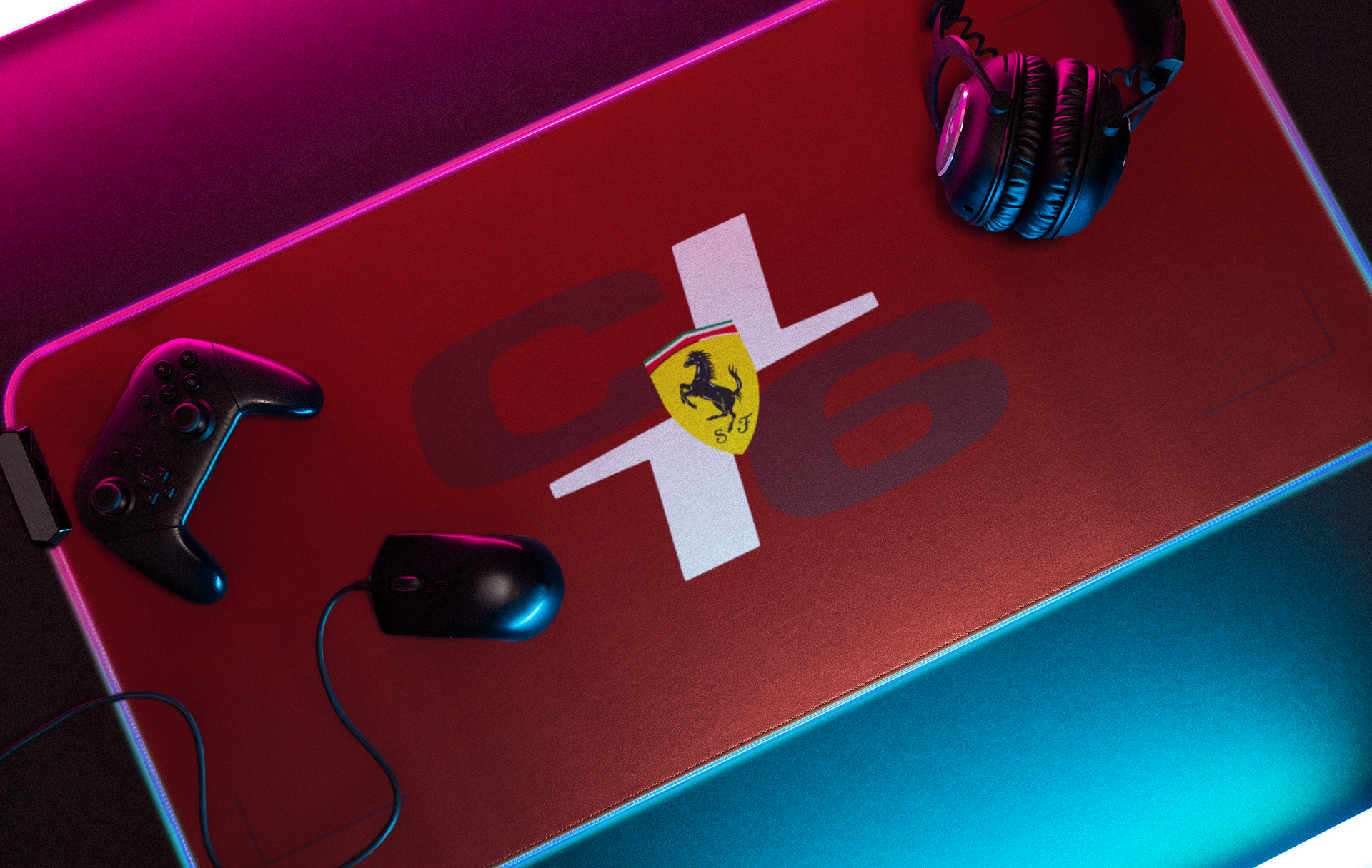 King of Monaco Rosso Formula Racing LED Gaming Mouse Pad | Grand Prix Trackside Desk Mat