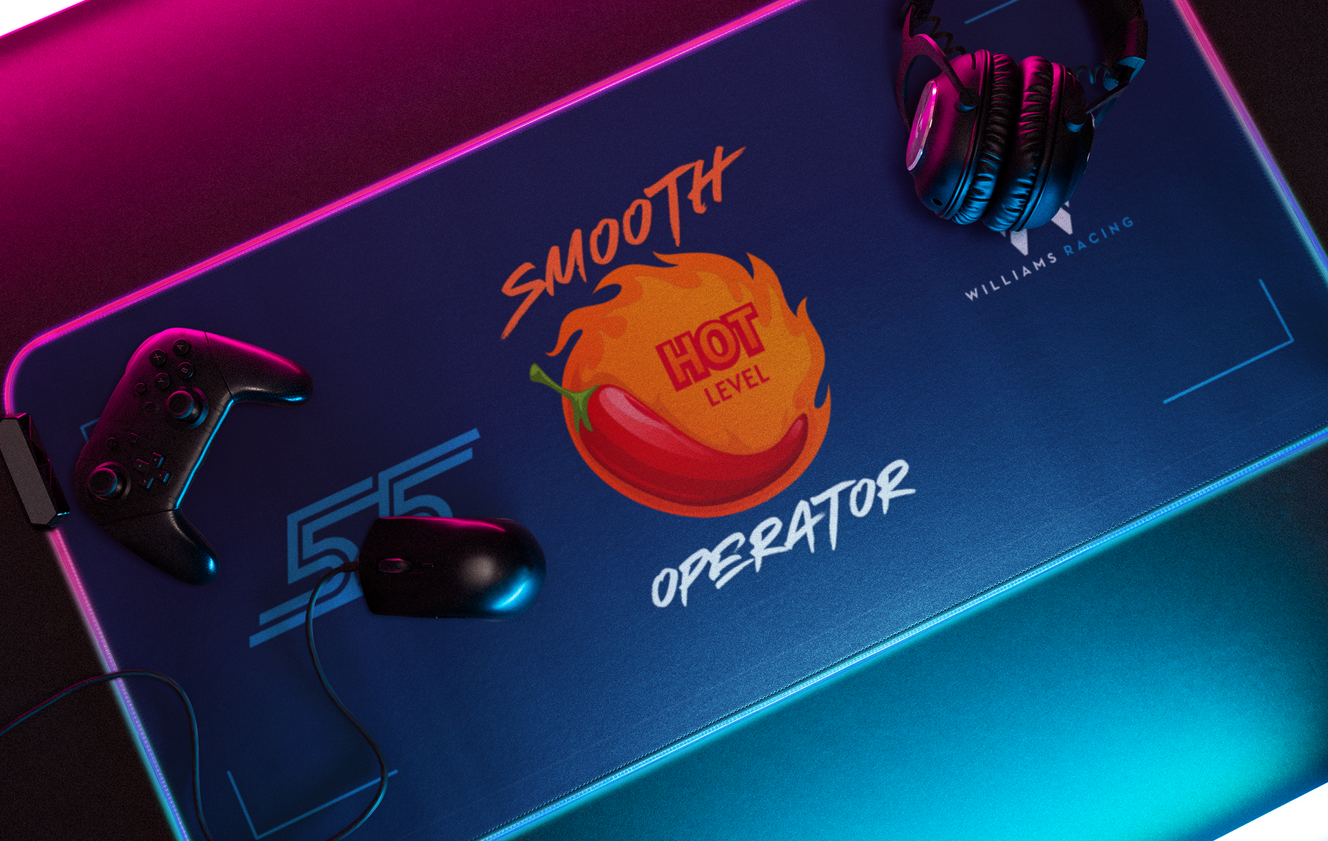 Smooth Spaniard Azure Formula Racing LED Gaming Mouse Pad | Grand Prix Trackside Desk Mat